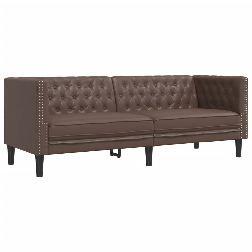 Σετ Καναπέδων Chesterfield 2 Τεμαχίων από Καφέ Συνθετικό Δέρμα - Pakobazaar