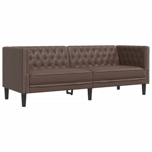 Σετ Καναπέδων Chesterfield 2 Τεμαχίων από Καφέ Συνθετικό Δέρμα - Pakobazaar