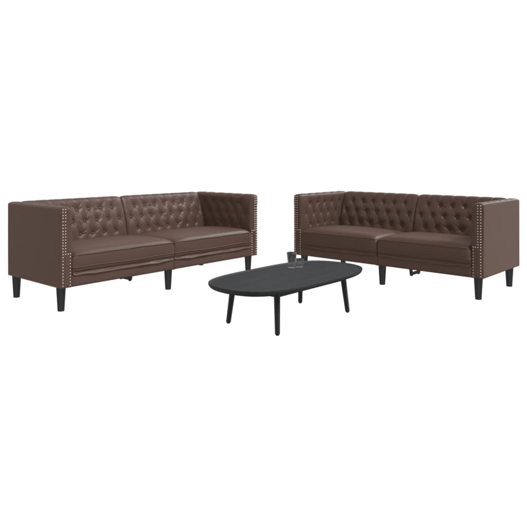 Σετ Καναπέδων Chesterfield 2 Τεμαχίων από Καφέ Συνθετικό Δέρμα - Pakobazaar
