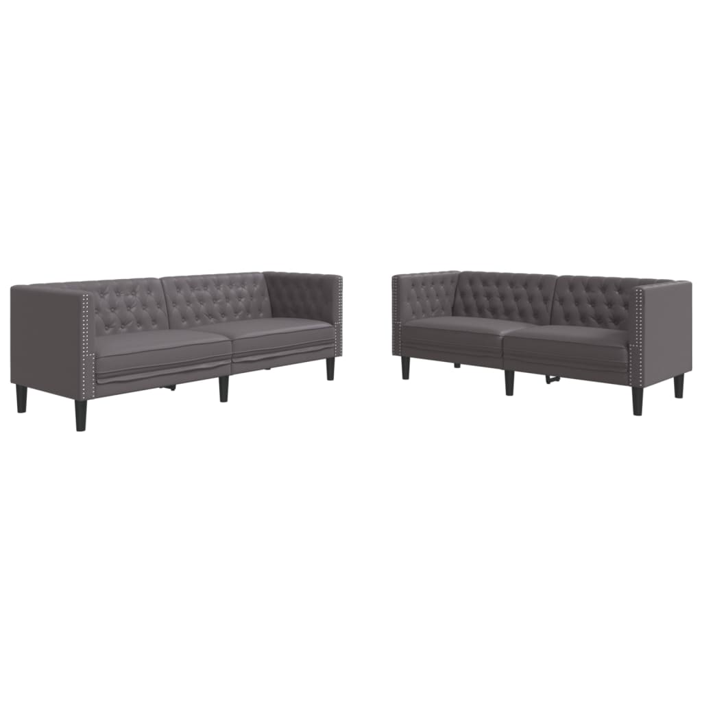 Σετ Καναπέδων Chesterfield 2 Τεμαχίων από Γκρι Συνθετικό Δέρμα - Pakobazaar