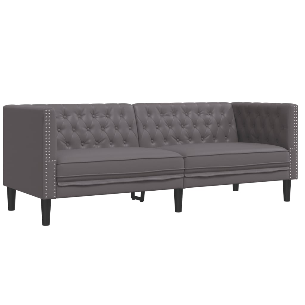 Σετ Καναπέδων Chesterfield 2 Τεμαχίων από Γκρι Συνθετικό Δέρμα - Pakobazaar