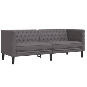 Σετ Καναπέδων Chesterfield 2 Τεμαχίων από Γκρι Συνθετικό Δέρμα - Pakobazaar