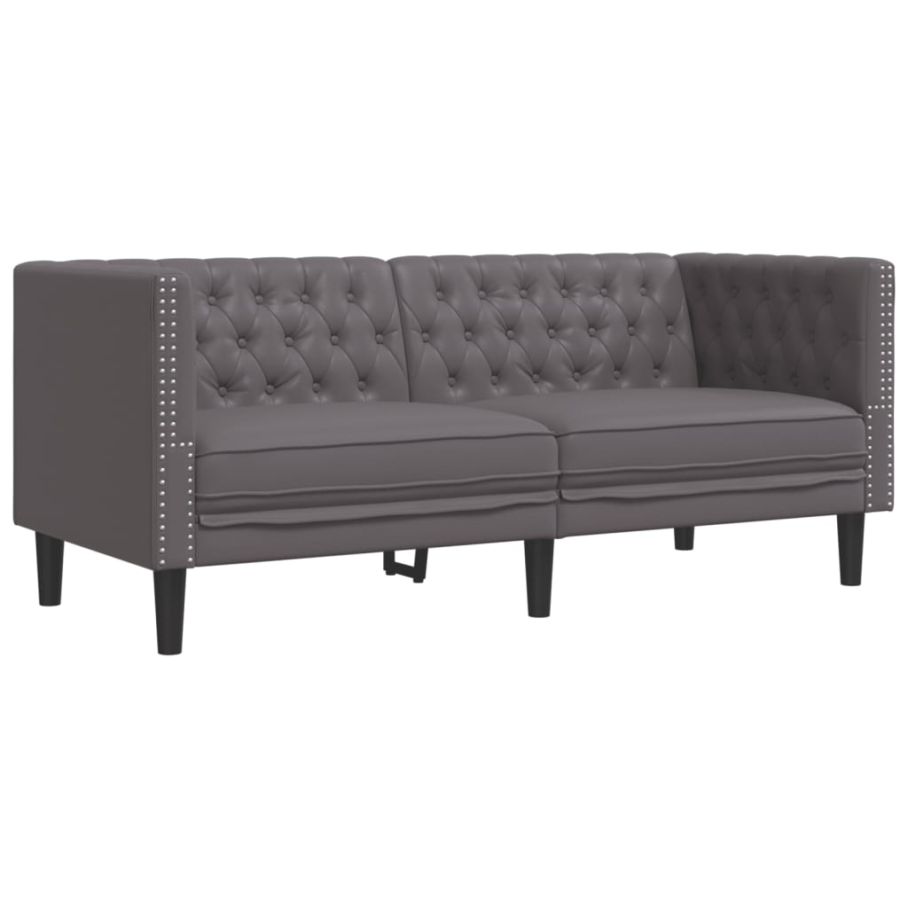 Σετ Καναπέδων Chesterfield 2 Τεμαχίων από Γκρι Συνθετικό Δέρμα - Pakobazaar