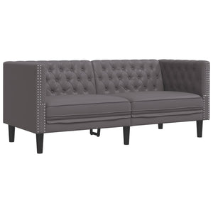 Σετ Καναπέδων Chesterfield 2 Τεμαχίων από Γκρι Συνθετικό Δέρμα - Pakobazaar