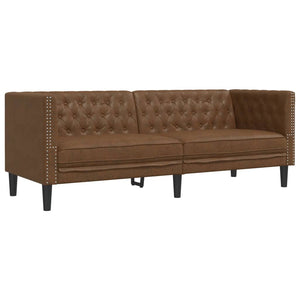 Καναπές Chesterfield 2 τεμαχίων σετ καφέ δέρμα Faux Suede