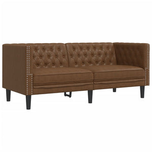 Καναπές Chesterfield 2 τεμαχίων σετ καφέ δέρμα Faux Suede