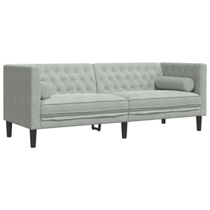 Καναπές Chesterfield Σετ 3 Τεμ. με Στηρίγματα Αν. Γκρι Βελούδο