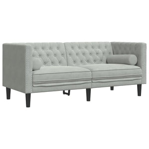 Καναπές Chesterfield Σετ 3 Τεμ. με Στηρίγματα Αν. Γκρι Βελούδο