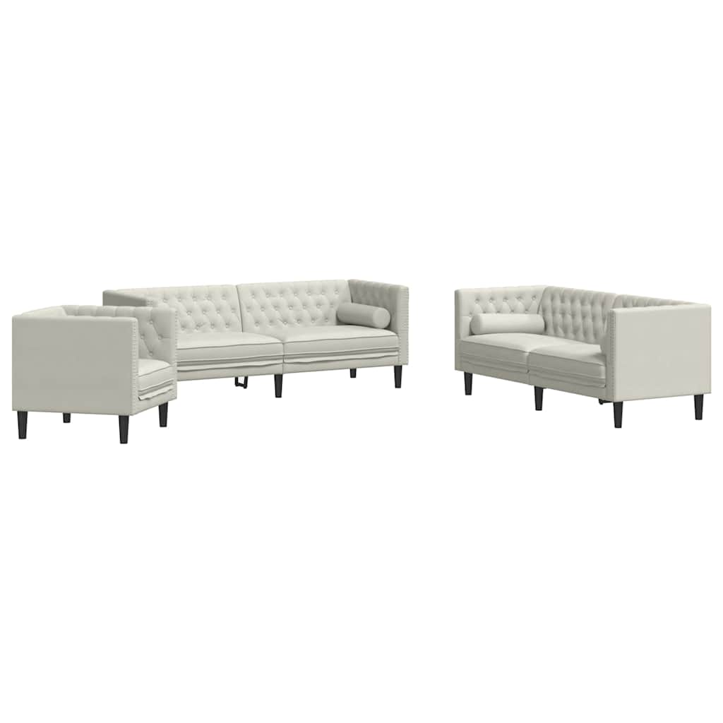 Σετ Καναπέδων Chesterfield 3 Τεμαχίων με Βάσεις, Κρεμ Βελούδινο - Pakobazaar