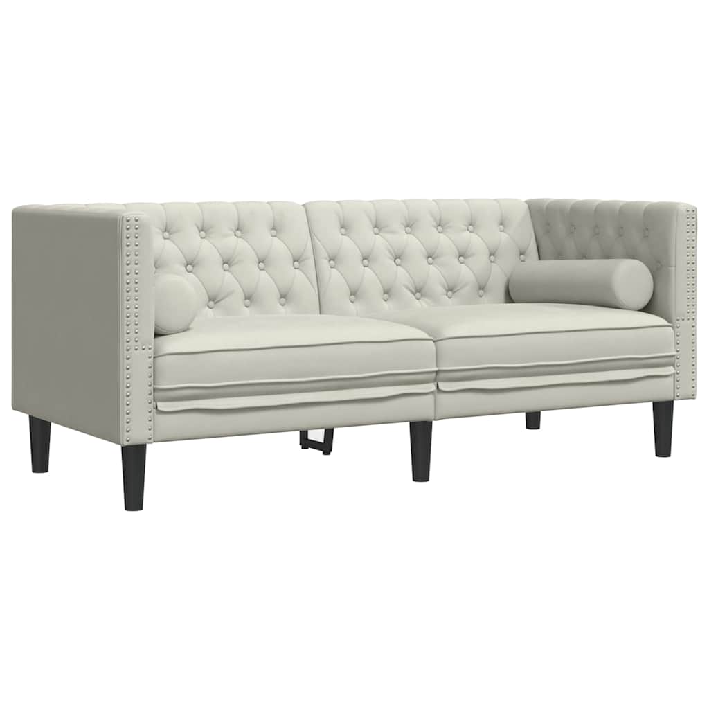Σετ Καναπέδων Chesterfield 3 Τεμαχίων με Βάσεις, Κρεμ Βελούδινο - Pakobazaar