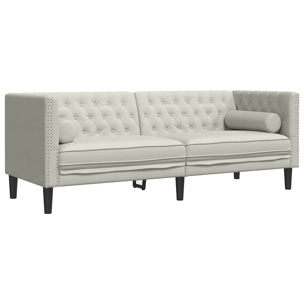 Σετ Καναπέδων Chesterfield 3 Τεμαχίων με Βάσεις, Κρεμ Βελούδινο - Pakobazaar