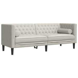 Σετ Καναπέδων Chesterfield 3 Τεμαχίων με Βάσεις, Κρεμ Βελούδινο - Pakobazaar