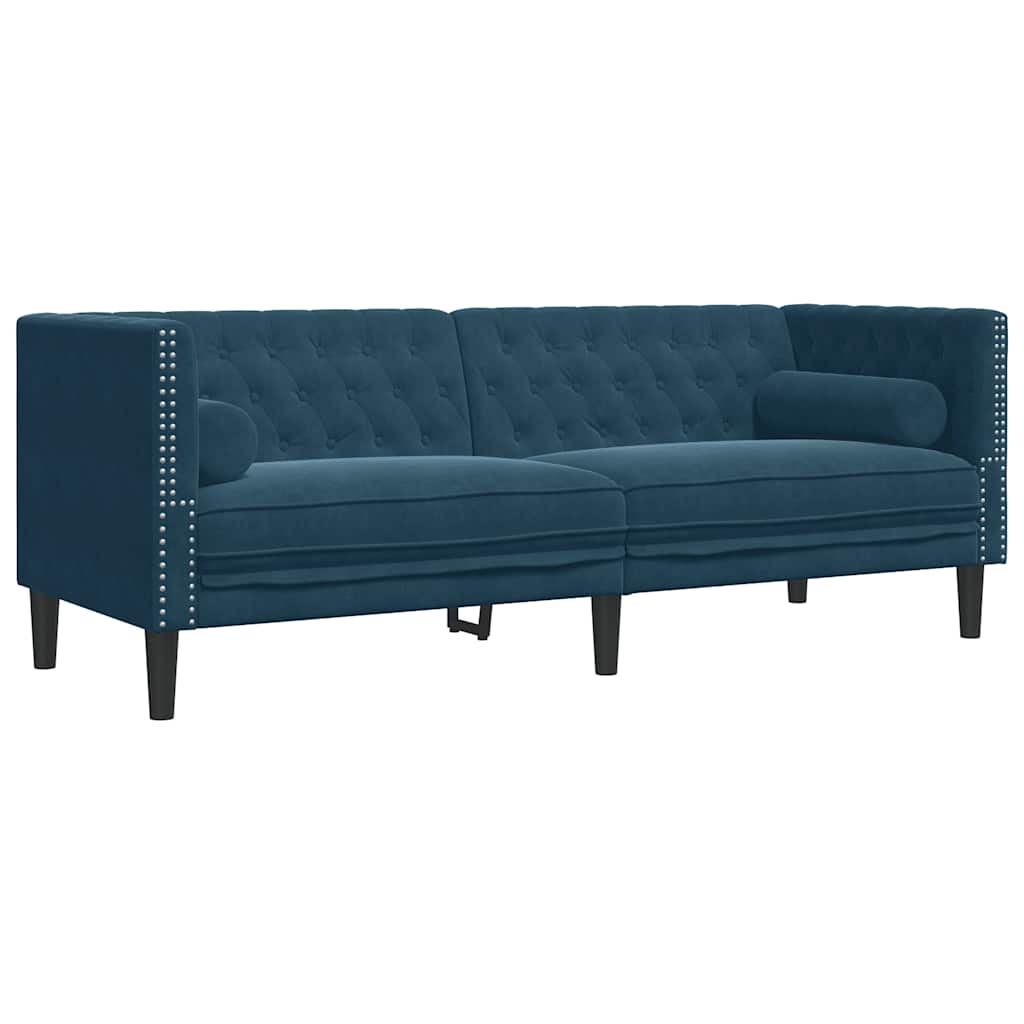 Σετ Καναπέδων Chesterfield 3 Τεμαχίων με Στηρίγματα από Μπλε Βελούδο - Pakobazaar