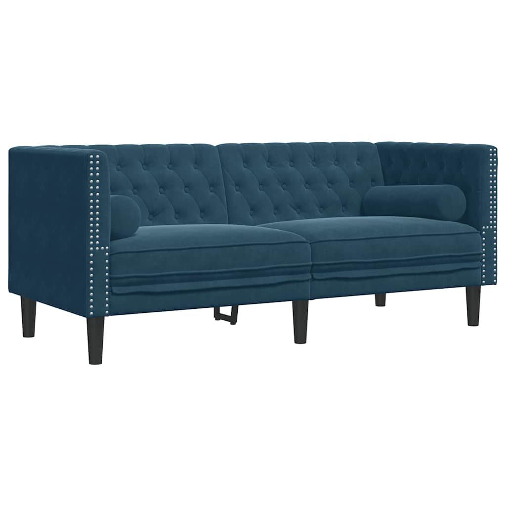 Σετ Καναπέδων Chesterfield 3 Τεμαχίων με Στηρίγματα από Μπλε Βελούδο - Pakobazaar