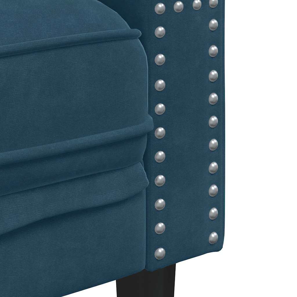 Σετ Καναπέδων Chesterfield 3 Τεμαχίων με Στηρίγματα από Μπλε Βελούδο - Pakobazaar
