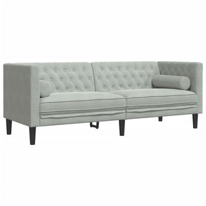 Καναπές Chesterfield Σετ 2 Τεμ. με Στηρίγματα Αν. Γκρι Βελούδο