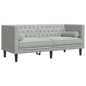 Καναπές Chesterfield Σετ 2 Τεμ. με Στηρίγματα Αν. Γκρι Βελούδο