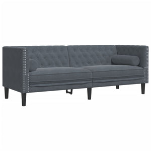 Καναπές Chesterfield Σετ 2 Τεμ. με Στηρίγματα Σκ. Γκρι Βελούδο