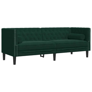 Καναπές Chesterfield Σετ 2 Τεμ. με Στηρίγματα Πράσινο Βελούδο