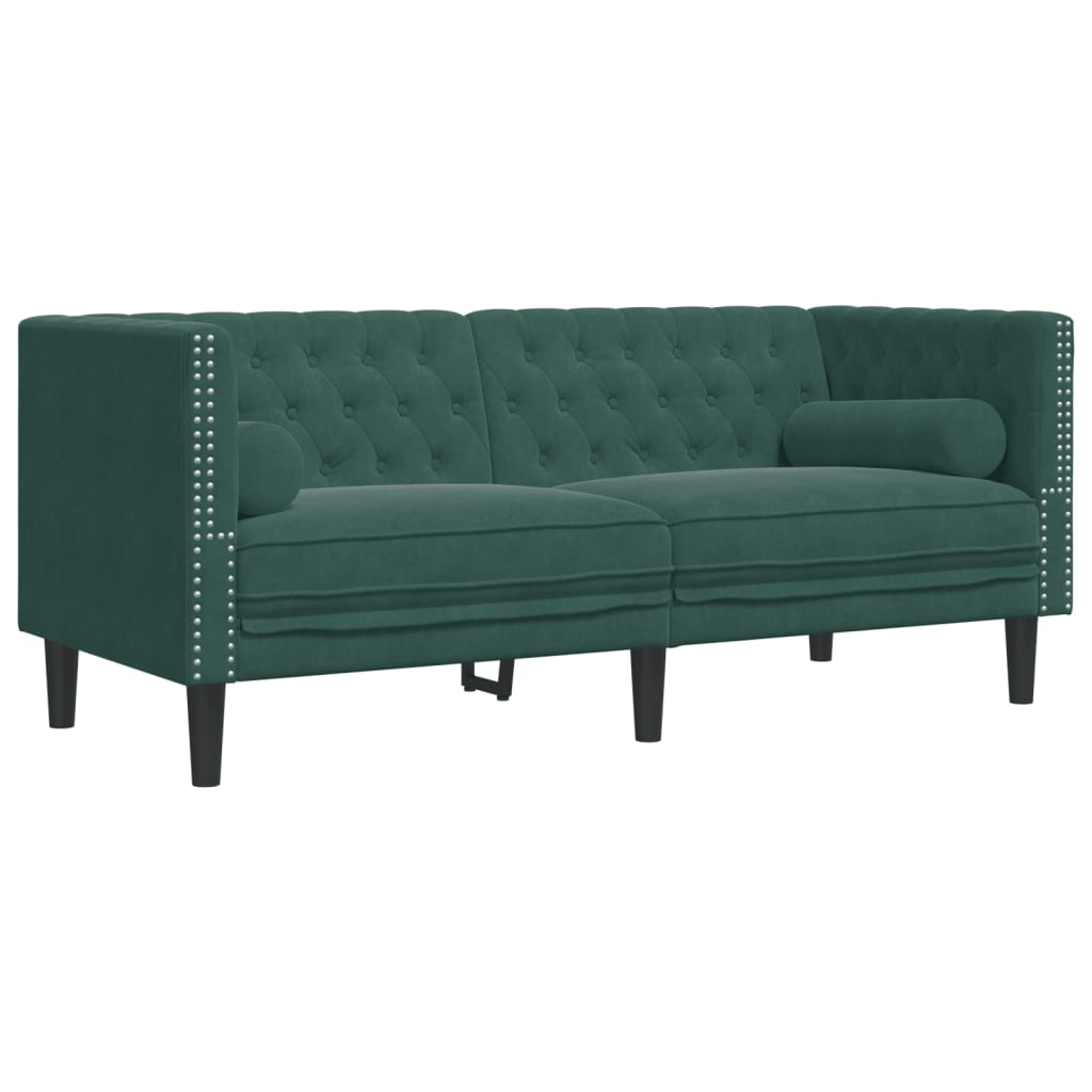 Καναπές Chesterfield Σετ 2 Τεμ. με Στηρίγματα Πράσινο Βελούδο