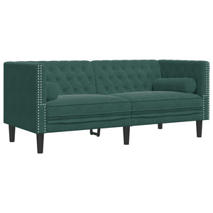 Καναπές Chesterfield Σετ 2 Τεμ. με Στηρίγματα Πράσινο Βελούδο