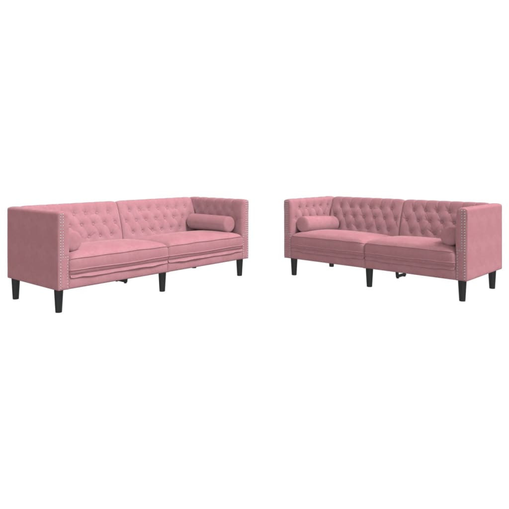 Σετ Καναπέδων Chesterfield 2 Τεμαχίων με Στηρίγματα Ροζ Βελούδο - Pakobazaar