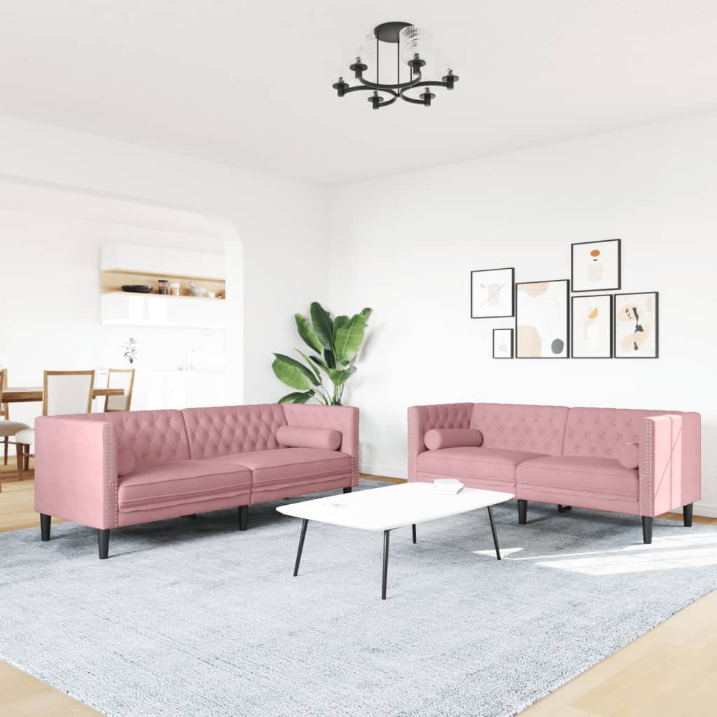 Σετ Καναπέδων Chesterfield 2 Τεμαχίων με Στηρίγματα Ροζ Βελούδο - Pakobazaar