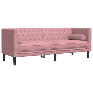Σετ Καναπέδων Chesterfield 2 Τεμαχίων με Στηρίγματα Ροζ Βελούδο - Pakobazaar