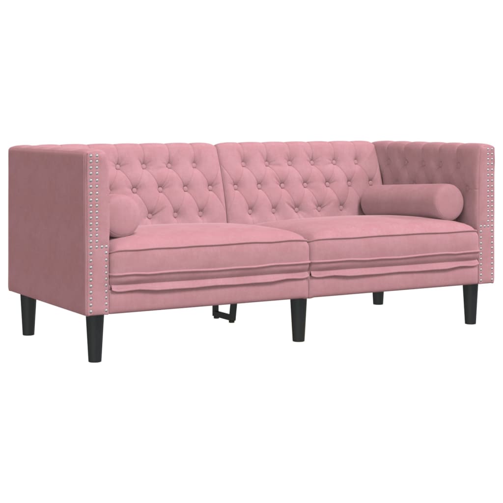 Σετ Καναπέδων Chesterfield 2 Τεμαχίων με Στηρίγματα Ροζ Βελούδο - Pakobazaar