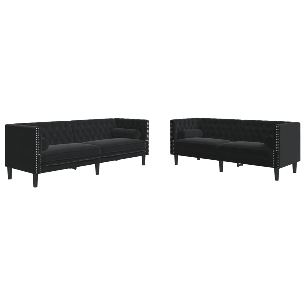 Καναπές Chesterfield Σετ 2 Τεμ. με Στηρίγματα Αν. Γκρι Βελούδο