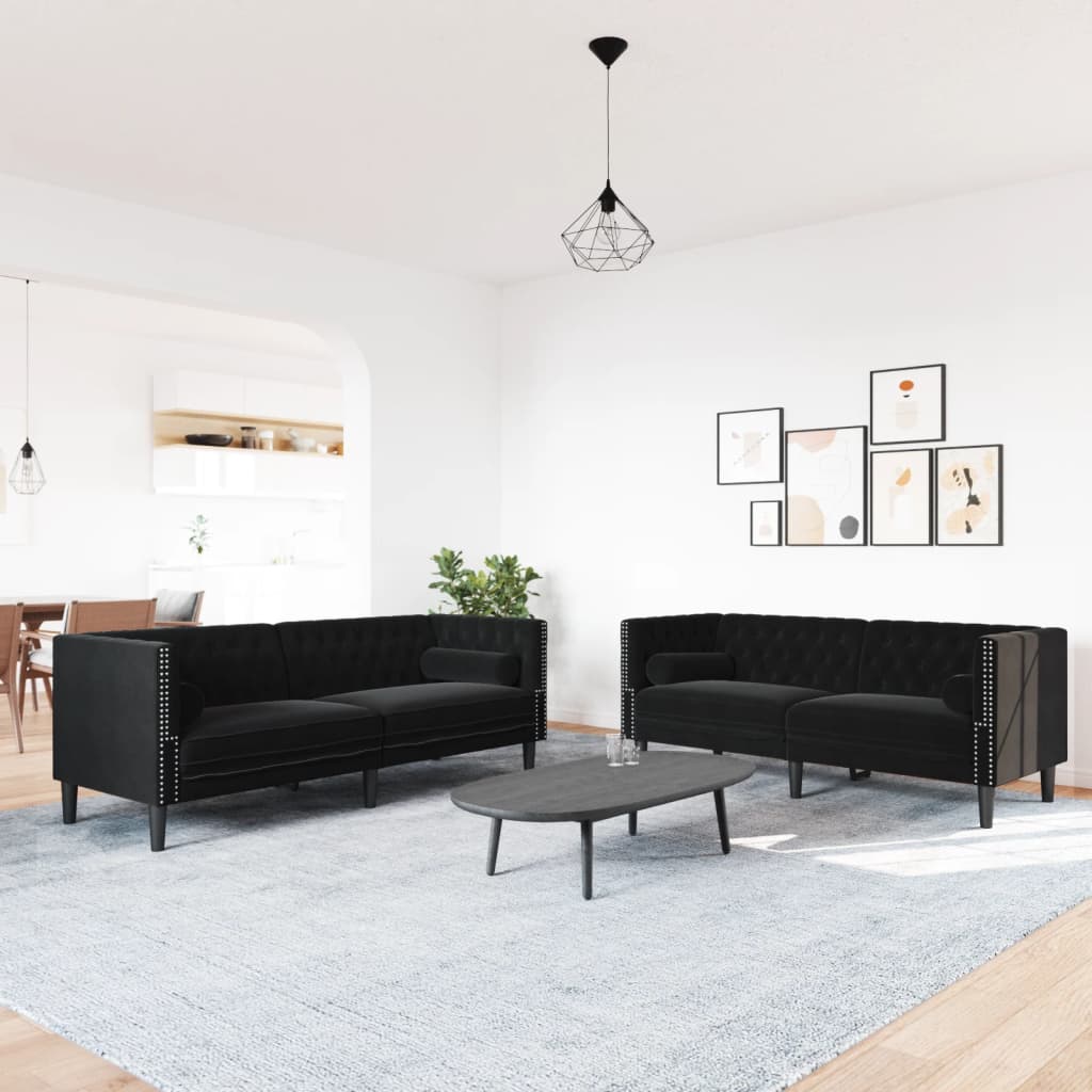 Καναπές Chesterfield Σετ 2 Τεμ. με Στηρίγματα Αν. Γκρι Βελούδο