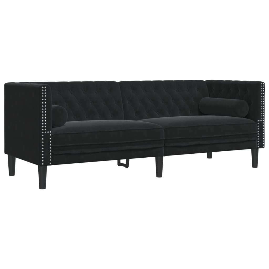 Καναπές Chesterfield Σετ 2 Τεμ. με Στηρίγματα Αν. Γκρι Βελούδο