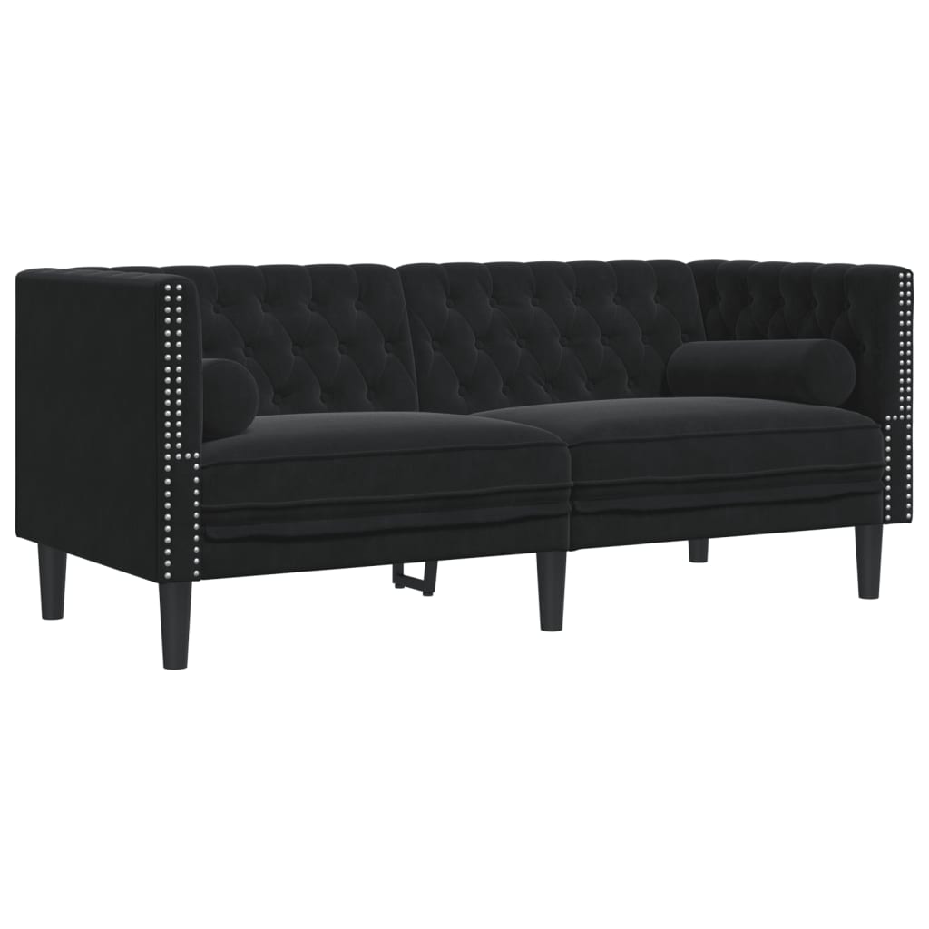 Καναπές Chesterfield Σετ 2 Τεμ. με Στηρίγματα Αν. Γκρι Βελούδο