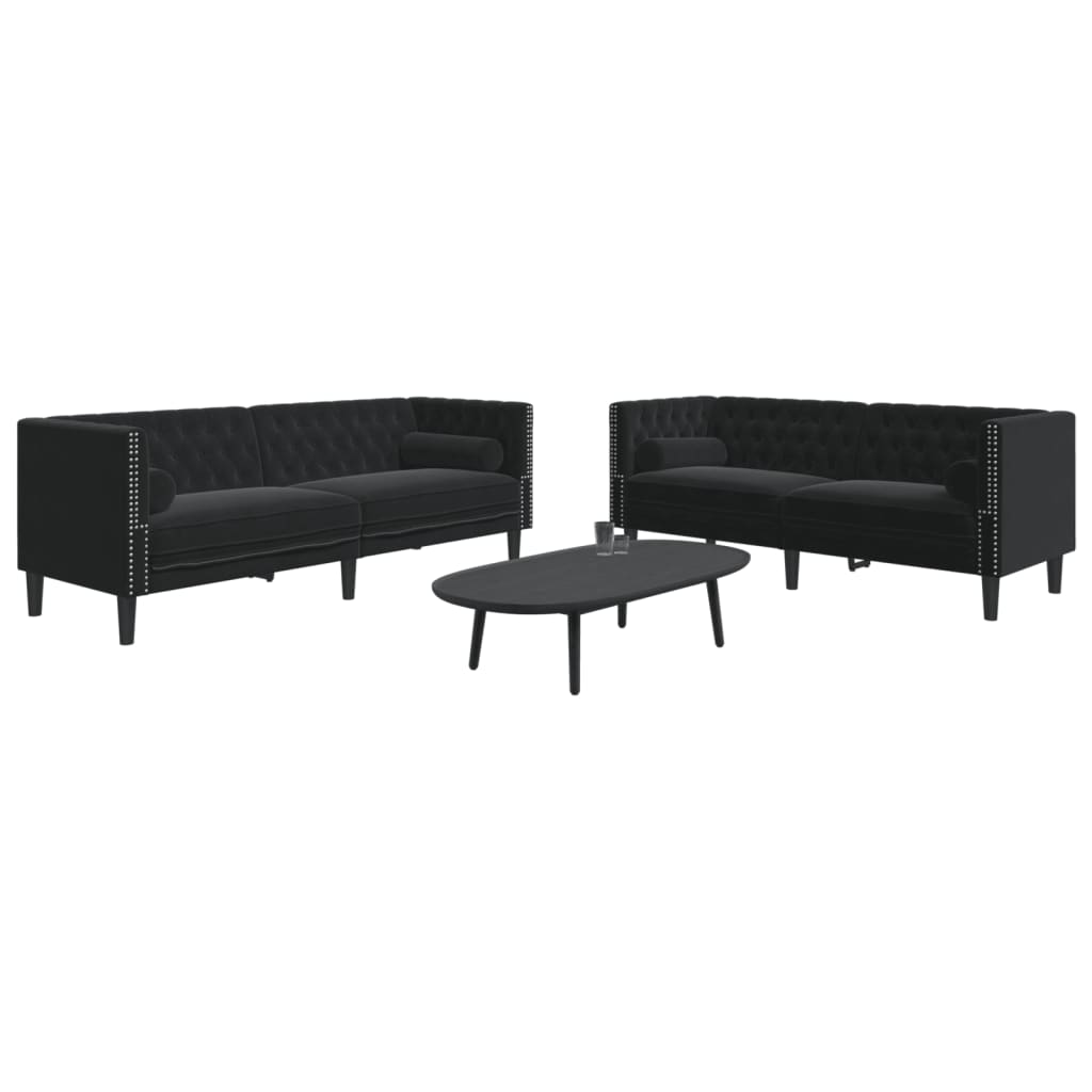 Καναπές Chesterfield Σετ 2 Τεμ. με Στηρίγματα Αν. Γκρι Βελούδο