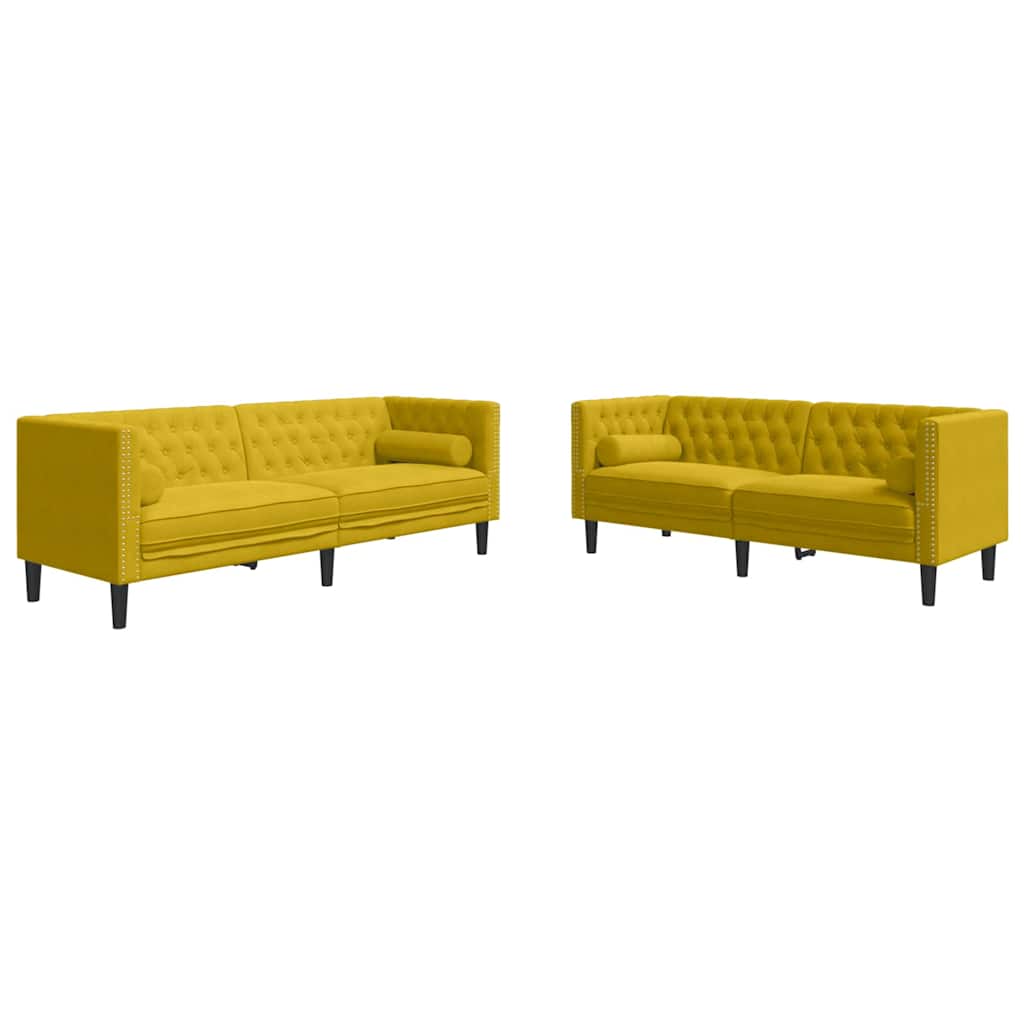 Σετ Καναπέδων Chesterfield 2 Τεμαχίων με Στηρίγματα Κίτρινο Βελούδο - Pakobazaar