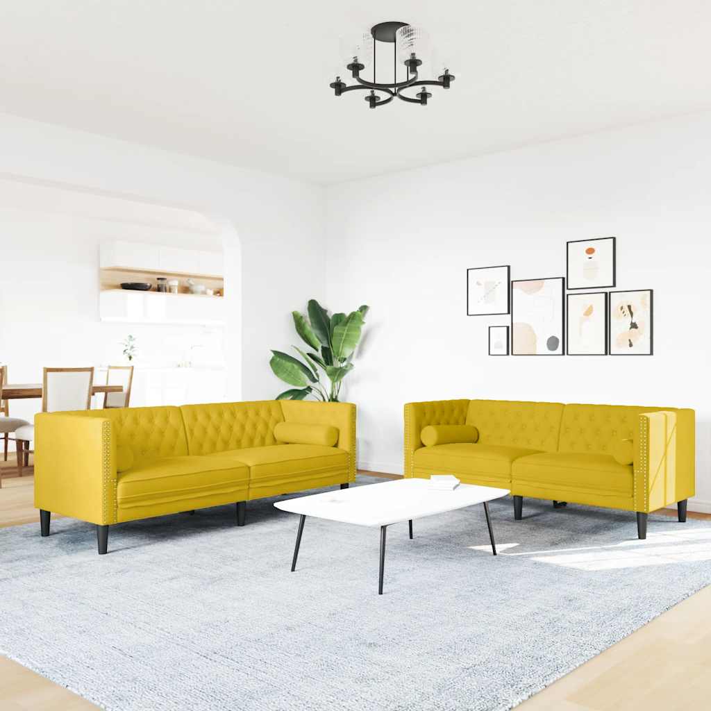 Σετ Καναπέδων Chesterfield 2 Τεμαχίων με Στηρίγματα Κίτρινο Βελούδο - Pakobazaar