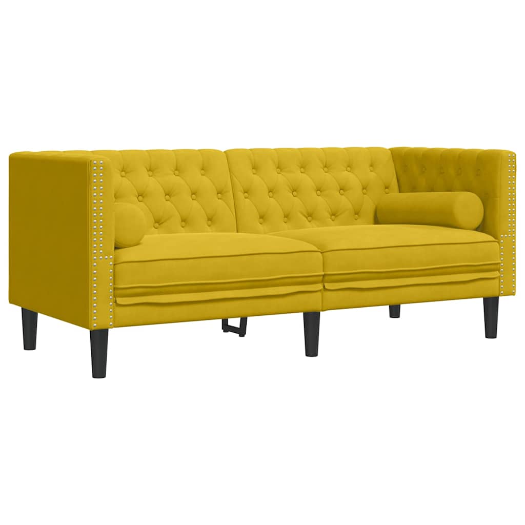 Σετ Καναπέδων Chesterfield 2 Τεμαχίων με Στηρίγματα Κίτρινο Βελούδο - Pakobazaar