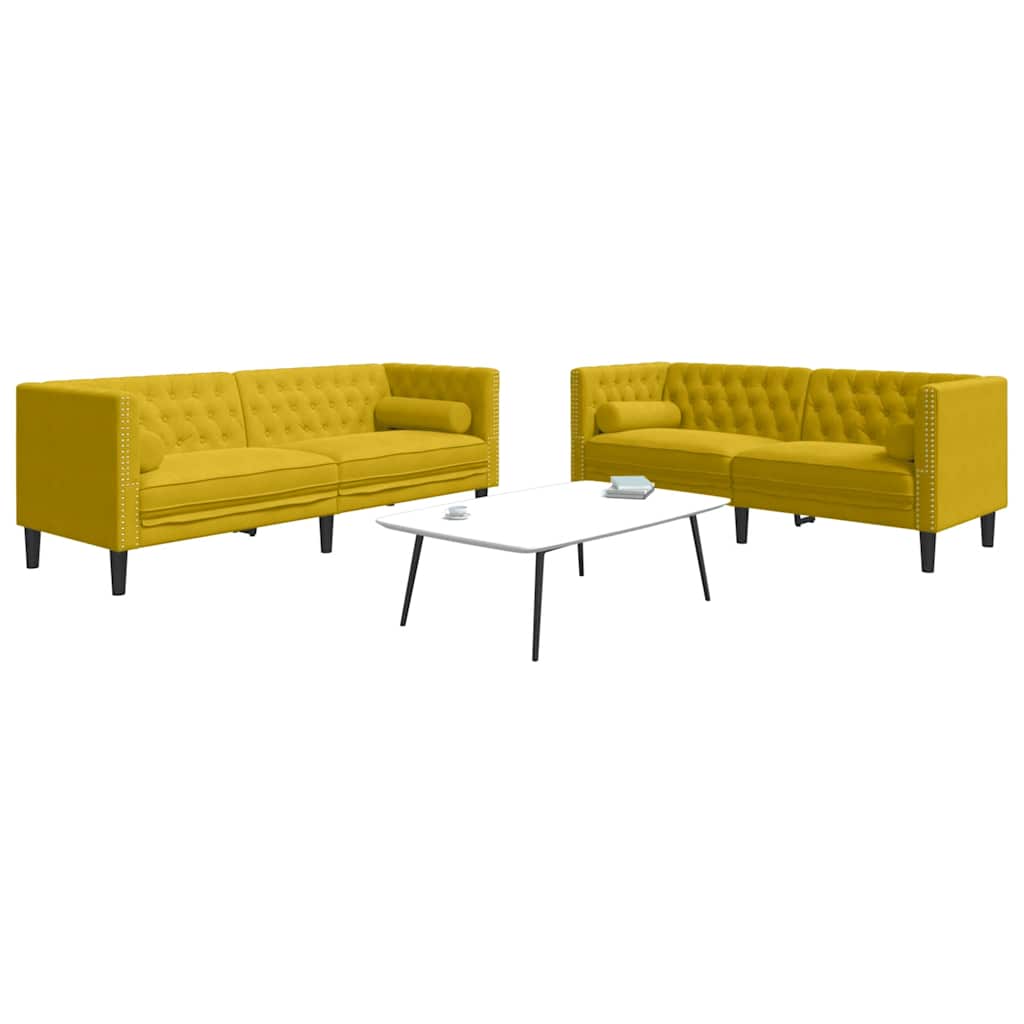 Σετ Καναπέδων Chesterfield 2 Τεμαχίων με Στηρίγματα Κίτρινο Βελούδο - Pakobazaar