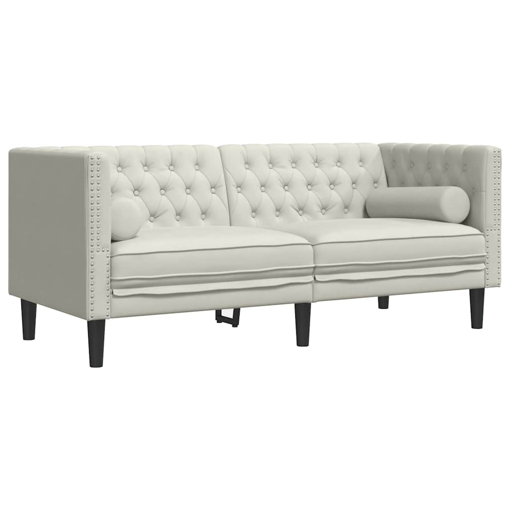 Σετ Καναπέδων Chesterfield 2 Τεμαχίων με Βάσεις, Κρεμ Βελούδινο - Pakobazaar