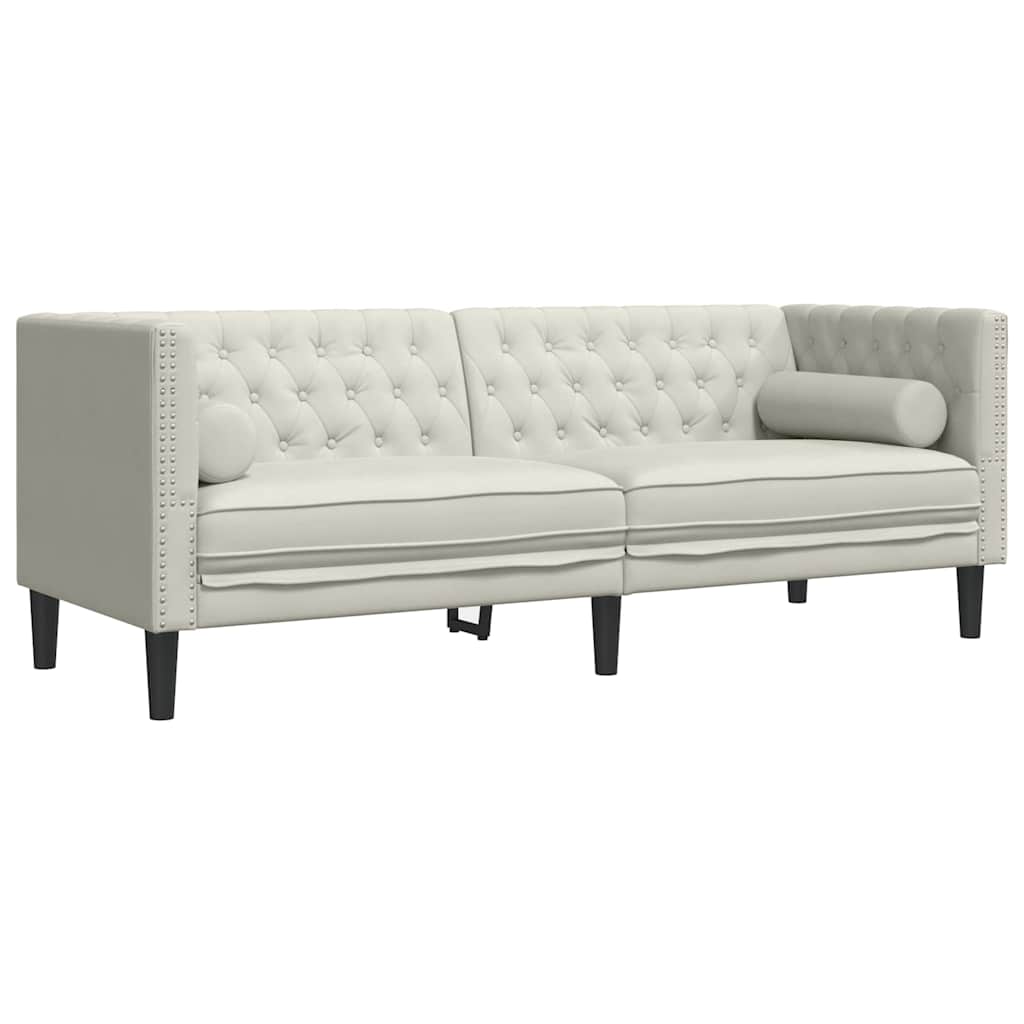 Σετ Καναπέδων Chesterfield 2 Τεμαχίων με Βάσεις, Κρεμ Βελούδινο - Pakobazaar