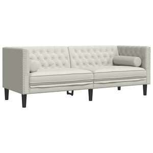 Σετ Καναπέδων Chesterfield 2 Τεμαχίων με Βάσεις, Κρεμ Βελούδινο - Pakobazaar