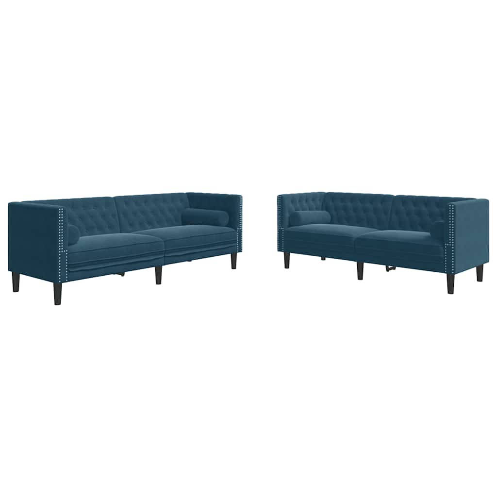 Σετ Καναπέδων Chesterfield 2 Τεμαχίων με Στηρίγματα Μπλε Βελούδο - Pakobazaar