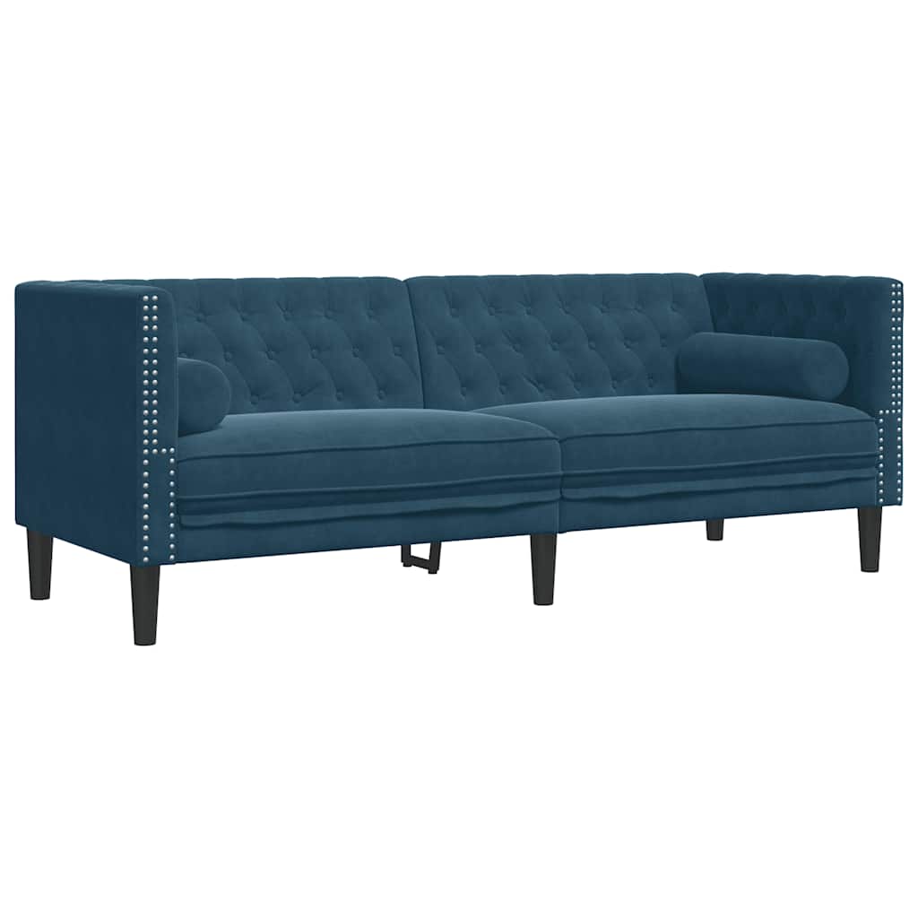 Σετ Καναπέδων Chesterfield 2 Τεμαχίων με Στηρίγματα Μπλε Βελούδο - Pakobazaar