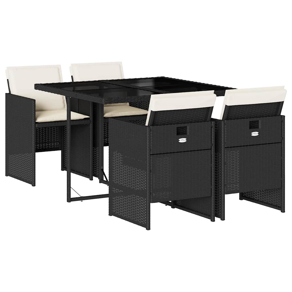 Σετ Τραπεζαρίας Κήπου 5 Τεμαχίων Μαύρο Συνθ. Ρατάν με Μαξιλάρια