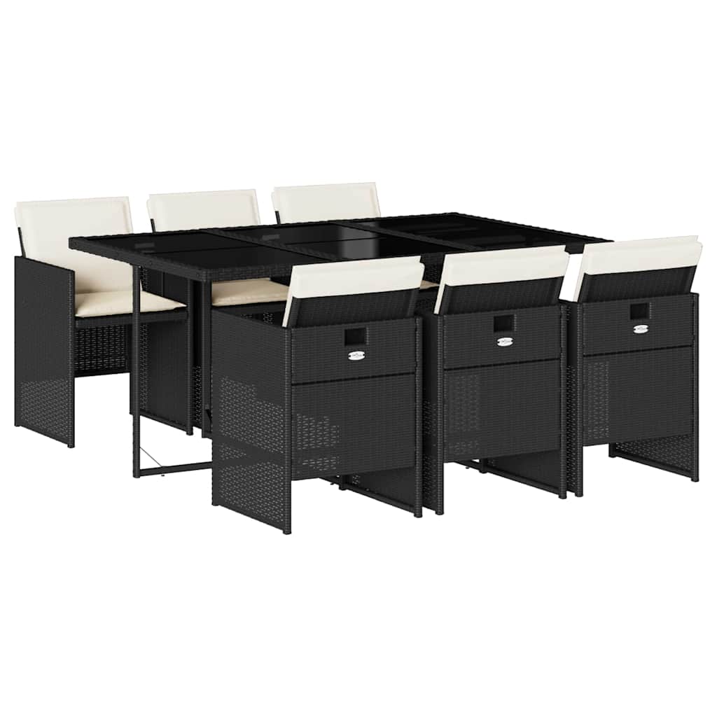 Σετ Τραπεζαρίας Κήπου 7 Τεμ. Μαύρο Συνθετικό Ρατάν με Μαξιλάρια - Pakobazaar