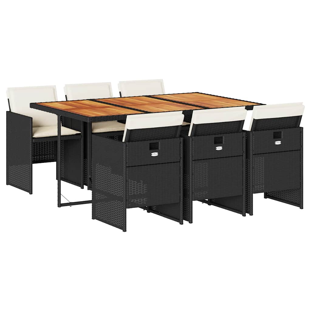 Σετ Τραπεζαρίας Κήπου 7 Τεμ. Μαύρο Συνθετικό Ρατάν με Μαξιλάρια