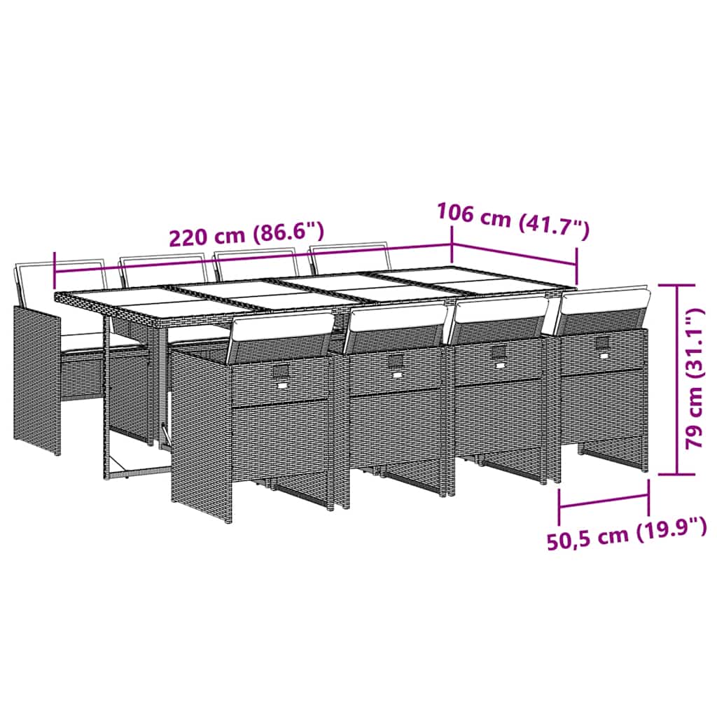 Σετ Τραπεζαρίας Κήπου 9 τεμ Μαύρο από Συνθ. Ρατάν με Μαξιλάρια - Pakobazaar
