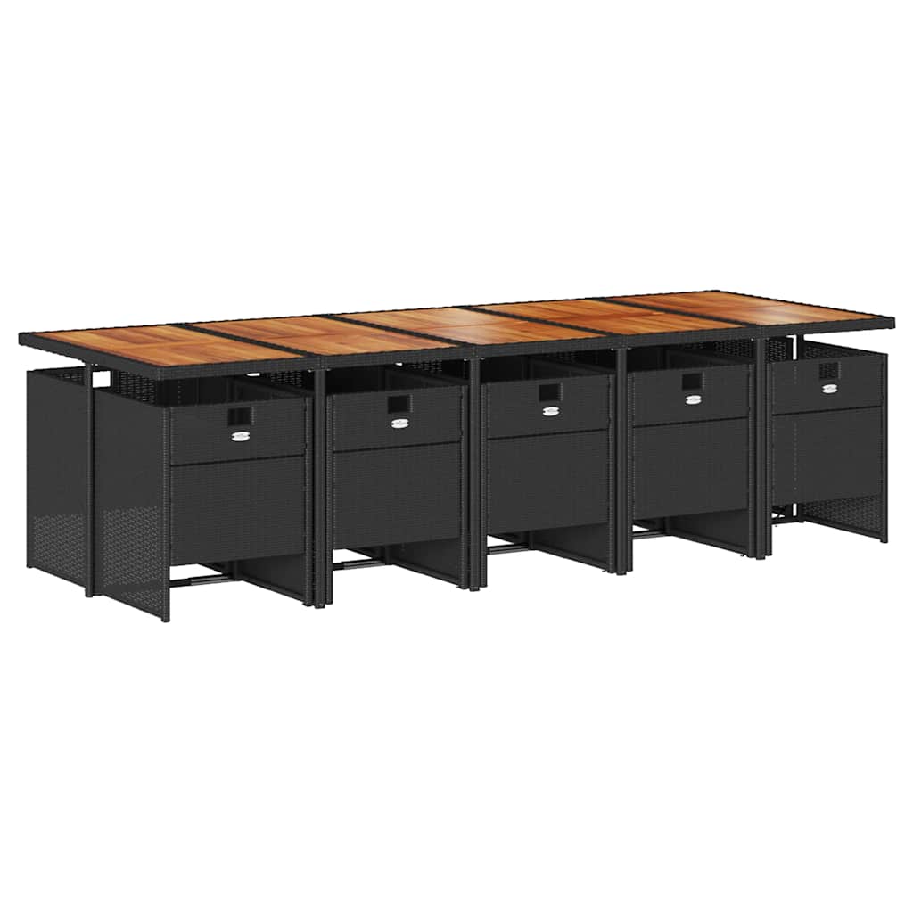 Σετ Τραπεζαρίας Κήπου 11 τεμ Μαύρο από Συνθ. Ρατάν με Μαξιλάρια