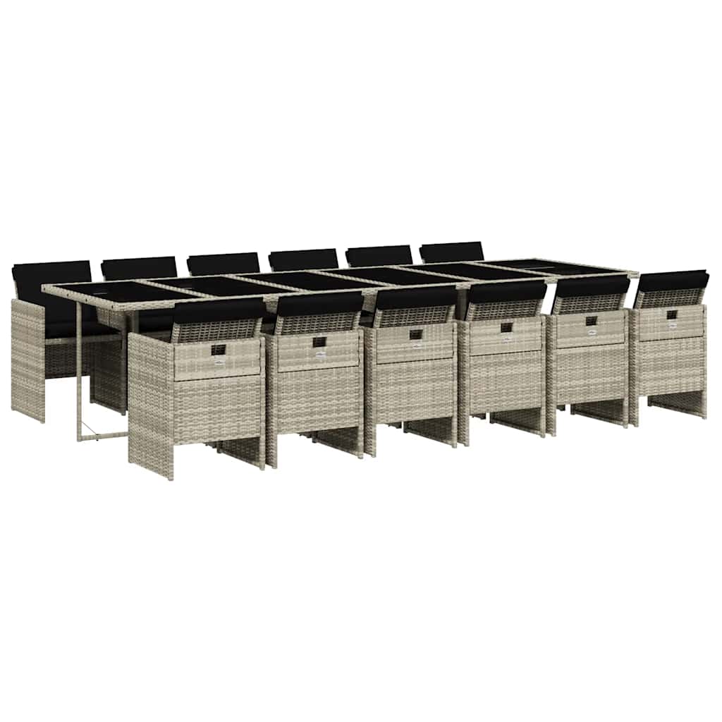 Τραπεζαρία Κήπου 13 Τεμαχίων Γκρι Συνθετικό Ρατάν με Μαξιλάρια