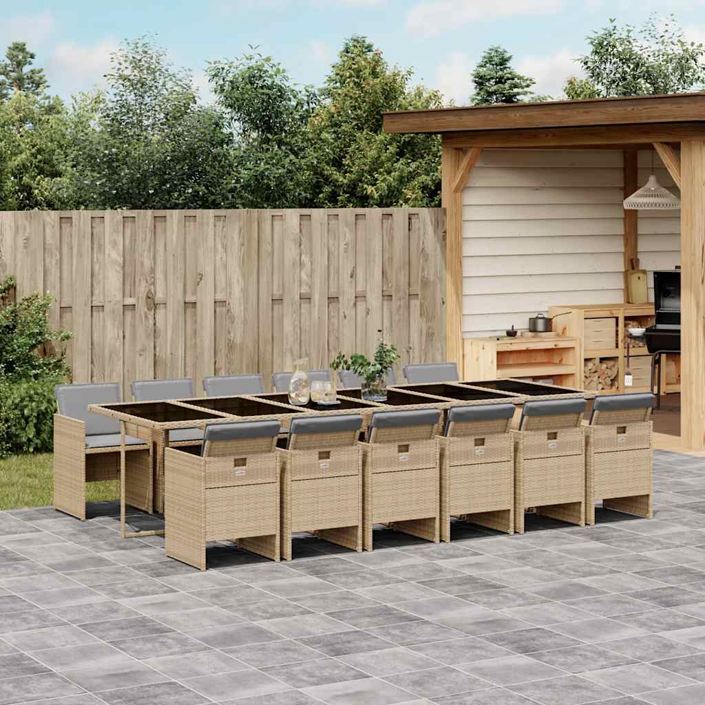 Σετ Τραπεζαρίας Κήπου 13τεμ Μικτό Μπεζ Συνθ. Ρατάν με Μαξιλάρια